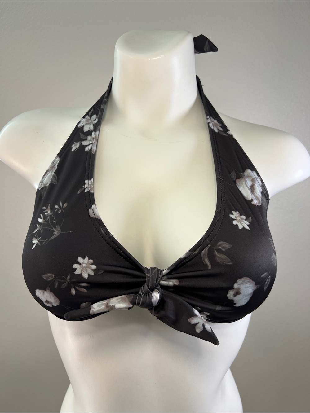 BeachLingo Floral Tie-Front Halter Bikini Top LARGE